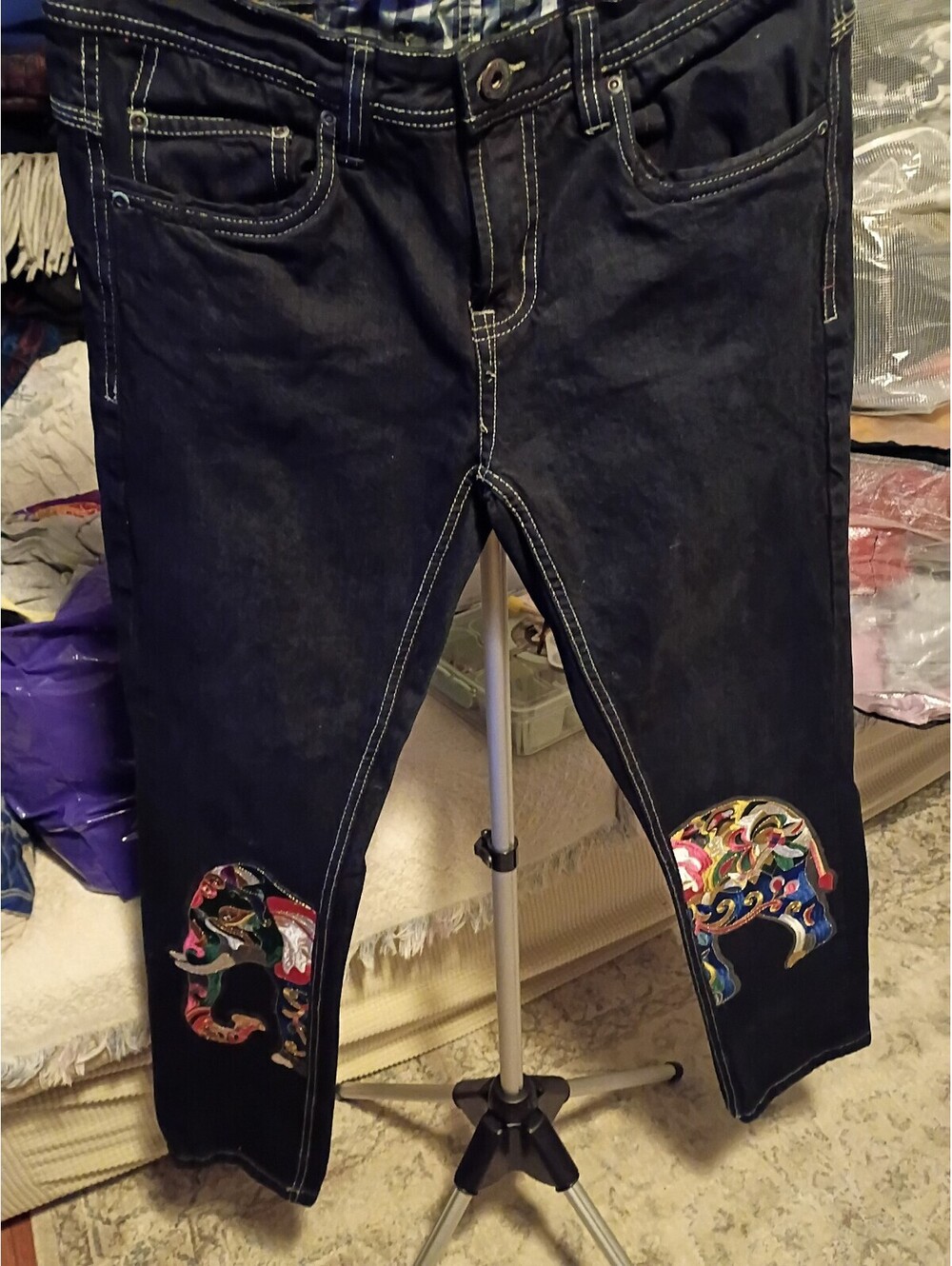 Classic Fit Original Denim Jeans Size 30W with Colorful Elephant Patch